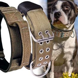 Dog Collar for Large Dogs - 5 cm Wide Collar with Handle for Extra Large Dog Breeds, Soft Padded Neoprene Nylon Dog Collar for Large Dogs Big Dog Collar (43-56cm, Khaki)