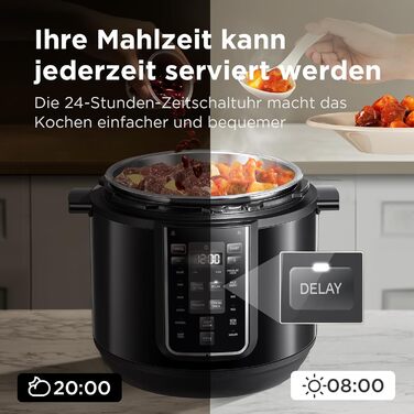 Електричний мультиварка-скороварка Midea 9-в-1, 8 л, 12 програм, антипригарний йогуртниця, рисоварка, повільне приготування, пароварка, нержавіюча сталь, чорна