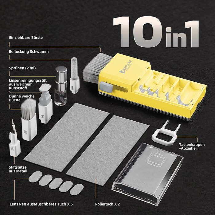 Набір для чищення клавіатури та гаджетів Ordilend: щітка, спрей для iPhone, iPad, ноутбука, ПК, монітора