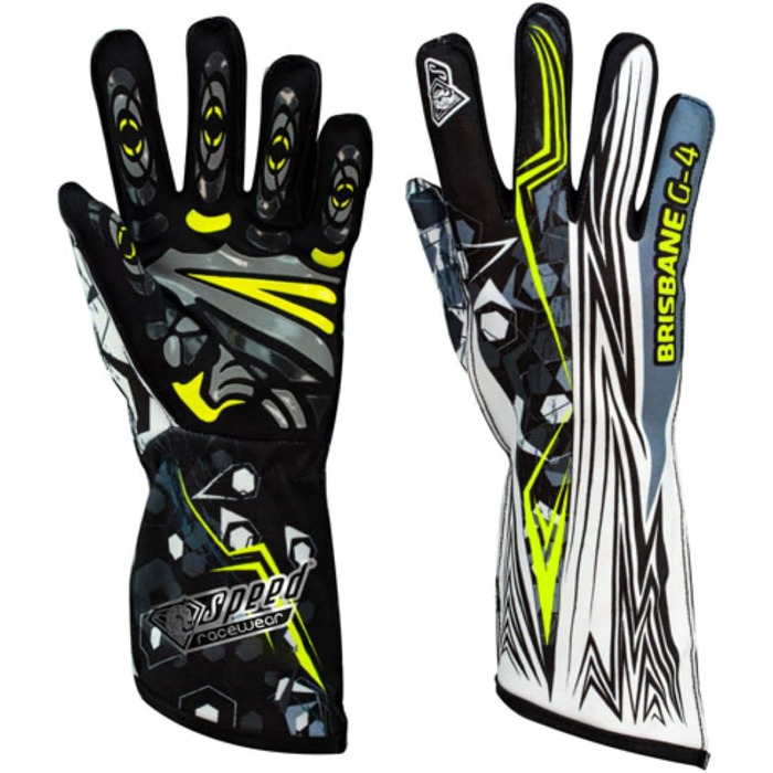 Speed Racewear Brisbane G-4 Motorsport Kartsport Racing Karting Gloves (9, Black, White, Neon Yellow)