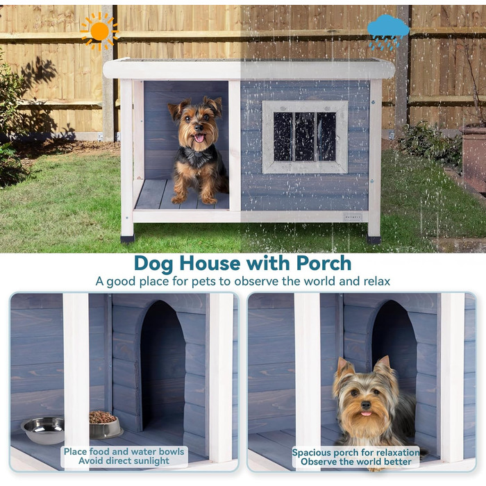 Будинок для собак Petsfit з балконом та терасою, вулиця, 85x62x52 см, сірий