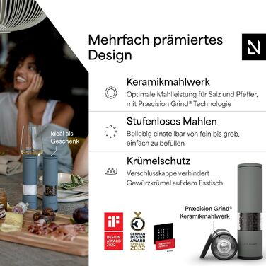 Набір ручних мельниць для солі та перцю LARS NYSØM з регульованим керамічним жорном | Набір з 2 штук, нержавіюча сталь, сірий колір