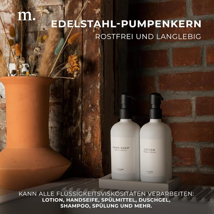 MaisoNovo Soap Dispenser Set - Soap Dispenser Kitchen - 500 ml Amber Bottles, Black Pumps, Glass Pumps Dispenser, Soap Dispenser Set, 2-Piece Set and Concrete Tray - Dish Soap Dispenser Kitchen (White Glass / Black Pump + Rectangular Tray)