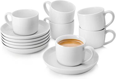 Набір чашок SÄNGER Marlo з блюдцем, 12 шт. (6 осіб), порцеляновий кавовий сервіз, білий, 200 мл | PREMIUM COLLECTION