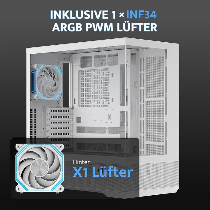 Ігровий корпус darkFlash LAND451 Midi Tower ATX (Білий) — підтримка BTF-материнських плат, вертикальна установка відеокарти RTX 5090 (до 420мм), Type-C, підтримка двох 360мм СРО, панорамний огляд