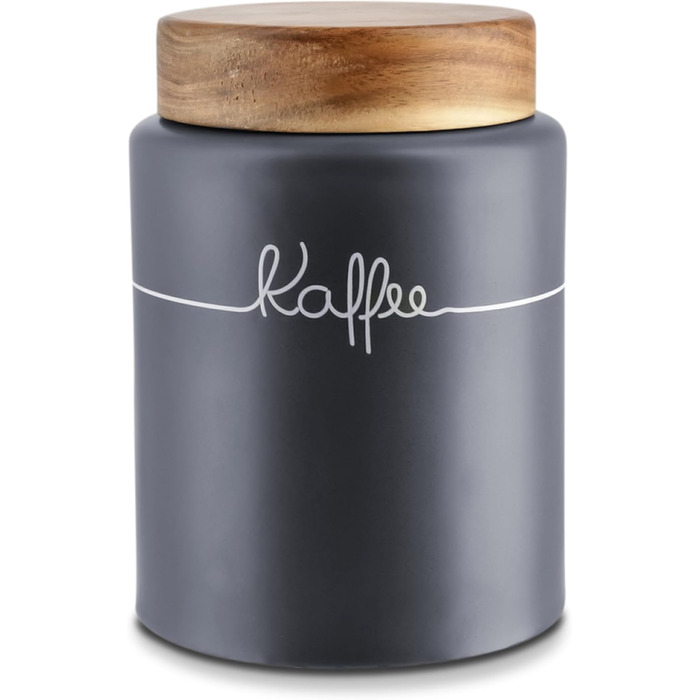 Кришка для кави, бак для кави, керамічна, 1 літр, сірий, з дерев'яним кришками, герметична