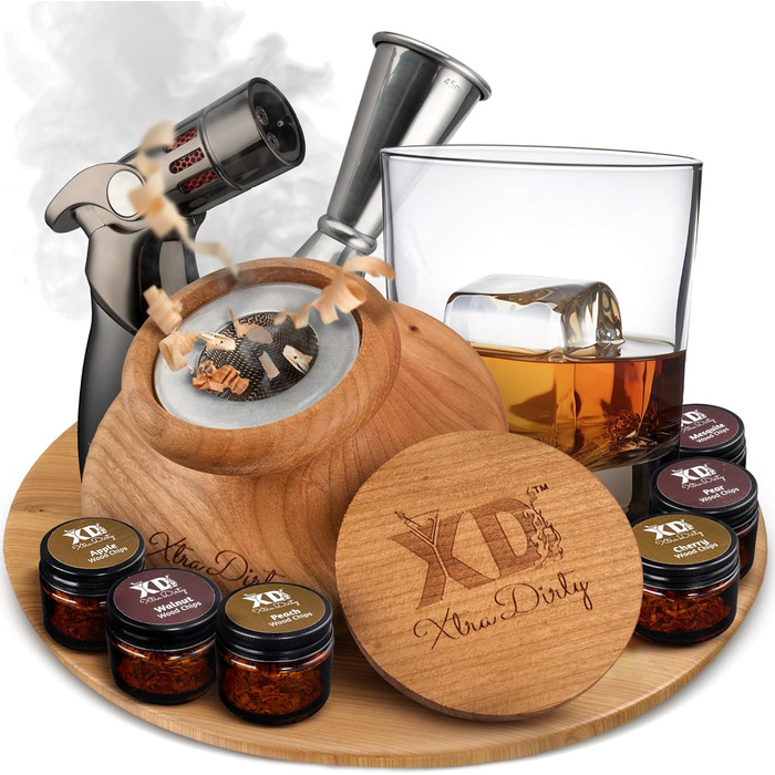 Набір для приготування коктейлів Xtra Dirty Cocktail Smoker Kit з 4 пальними насадками - для віскі, бурбону, Old Fashioned - 8 банок з тирсою