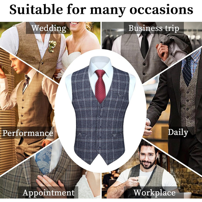 Жилет чоловічий HISDERN в клітинку, класичний, з бавовни, для весілля, в стилі 'Hahnentritt', під костюм (XXL, темно-синій)