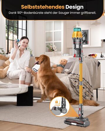 Акумуляторний пилосос SICBCGB 48000Pa/550W/70 хвилин, 2.0L з HD-дисплеєм, антизаплутана щітка, док-станція, самостійна підставка, 11-шарова фільтрація для шерсті тварин та авто, золотий колір