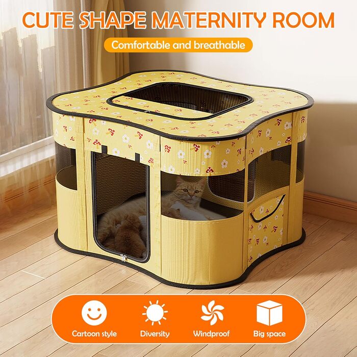 Транспортувальна переноска для собак та котів ASOPETS – розкладний вольєр з боковою кишенею (зелений, жовтий)