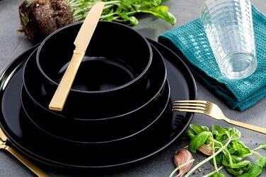 Набір посуду Konsimo VICTO на 6 осіб: 18-частинний сервіз з чорного каменю. Сучасний табельний сервіз для сім'ї.