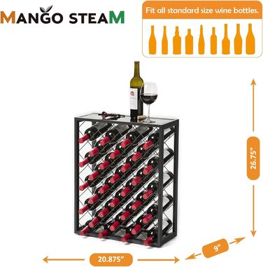 Стійка для вина Mango Steam на 32 пляшки з верхньою скляною полицею, сіра