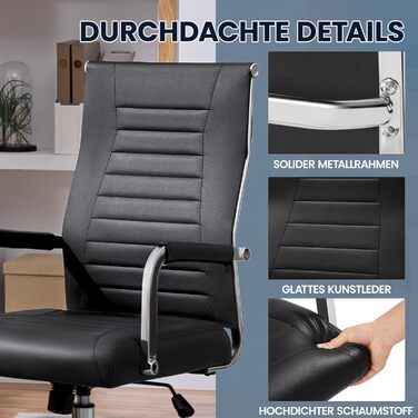 Офісний крісло Yaheetech з ергономічним дизайном, з підлокітниками, для офісу та дому, чорний, до 136 кг