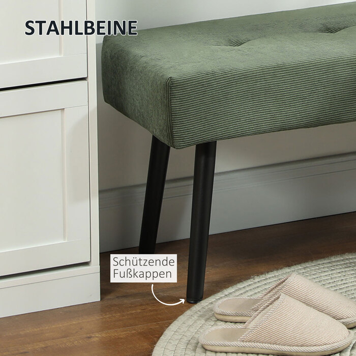 HOMCOM Upholstered Bench with Corduroy Cover, Tufted Bed Bench with Metal Legs, Shoe Bench Entryway Furniture for Bedroom, Living Room, Hallway 100 x 36 x 45 cm Green | Aosom