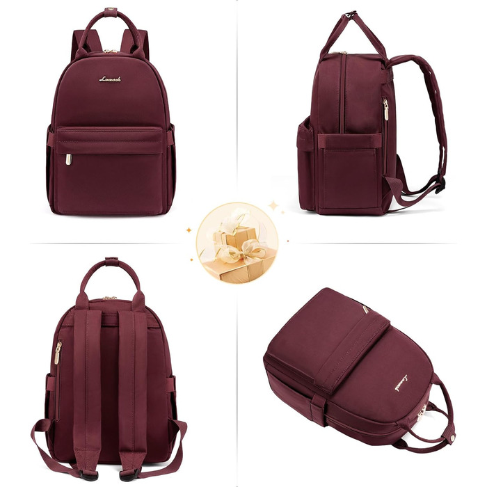 LOVEVOOK Small Backpack for Women Small City Backpack Handbag 2 in 1 Waterproof Daypack Mini Backpack Women Elegant Casual Daypack for Travel Leisure Shopping Work (11 inch, Wine)