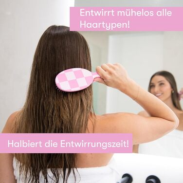 FRAMAR Щітка для волосся без заплутування - для довгого волосся, для жінок, для мокрого волосся, розпушувач, для кучерявого волосся, антизаплутування, рожева в клітинку