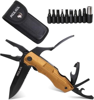 Багатофункціональний інструмент 5-в-1 | Мультитул з складним ножем з чорної нержавіючої сталі та золотим руків'ям. Ідеальний для виживання, відпочинку на природі, побуту. В комплекті безкоштовний інструмент для кредитної картки