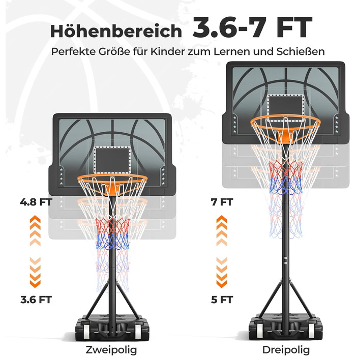 Adjustable Height Basketball Hoop for Kids - Indoor/Outdoor Portable Basketball Stand - Weatherproof Black