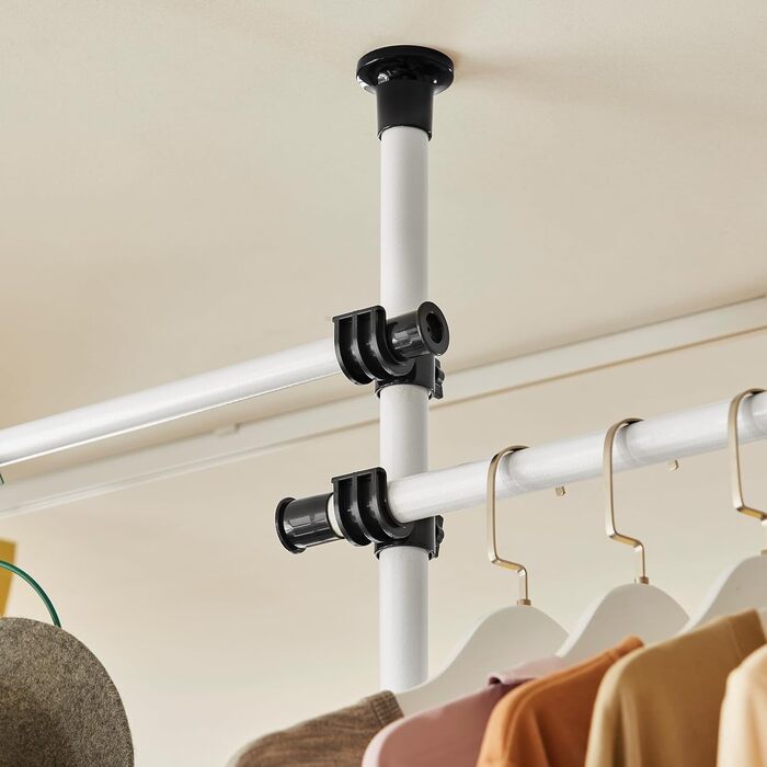 SoBuy KLS03-SCH Clothes Rack Coat Stand with 4 Clothes Rails Telescopic Wardrobe System Adjustable Shelf System Bra Approx. 124-226x200-285cm (White)