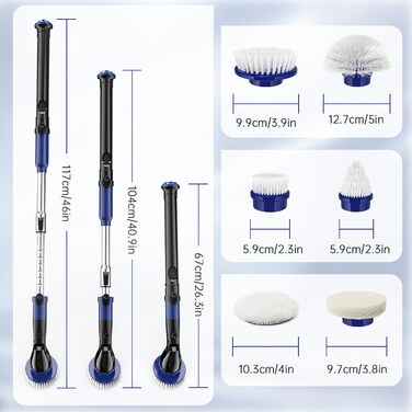 Електрична щітка для чищення, бездротова, 6 насадок, для кухні, авто, підлоги (чорно-синій)