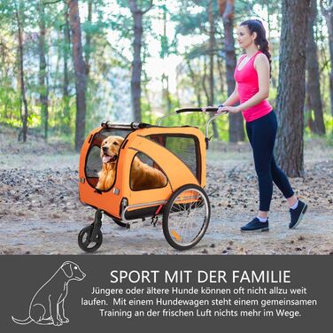 Трансформер для собак XL: велосипедний/біговий, 2-в-1, з гальмом та світловідбивачами, 600D Oxford, до 40 кг (Помаранчевий)
