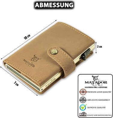 Гаманець Matador Slim Miami з RFID-захистом для кредитних карт, шкіряний міні-портмоне для чоловіків з відділенням для монет, світло-коричневий + подарункова коробка