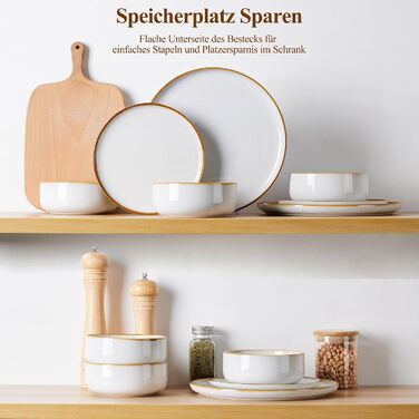 Набір посуду Joyfair на 6 осіб, 18 предметів: тарілки, миски, десертні тарілки, посуд з реактивної глазурі, для щоденного використання, сумісний з мікрохвильовою піччю та посудомийною машиною, пісочно-бежевий колір