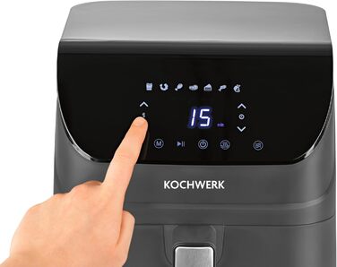 Фритюрниця повітряна RACHS KOCHWERK Vario-Doppelkammer 9 л з роздільною камерою, сенсорним екраном та 8 програмами | Без олії, для здорового харчування, 2700 Вт, Smart-Cook функція (Сірий, 4 літри)