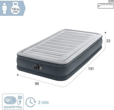 Надувний матрац Intex 67766 Dura-Beam Comfort Plush, односпальний, з вбудованим електронасосом, PVC, 99x191x33 см, багатокольоровий