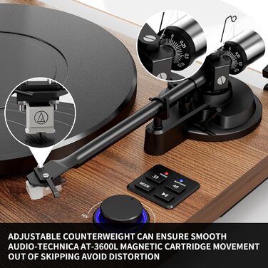 Програвач вінілу HiFi Bluetooth USB з колонками, стереосистема Dual, дерев'яний корпус, регульоване противага, картридж магнітного типу, RCA вихід