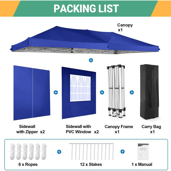 COBIZI Pop-up Pavilion 3x3, Folding Pavilion 3x3 Waterproof, Stable, Winter-proof |8x Pegs|4x Wind Rope|UV Protection 50+|High-Density Tarpaulin| Pavilion Foldable 3x3m Party Tent Folding Pavilion 3x3 Garden Pavilion (Navy Blue, 3x6m with 6 Side Walls)