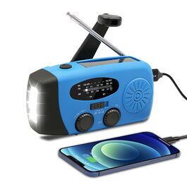 Радіоприймач сонячний Solar-Radio 2000mAh з ручним заводом, AM/FM, SOS-сигналом, LED-ліхтарем та USB-зарядкою, водонепроникний для кемпінгу, туризму та надзвичайних ситуацій (синій)