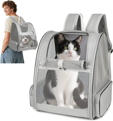 Рюкзак для тварин ALLSOPETS - дихаючий, для котів та собак, маленьких порід, з безпечними ременями. Ідеально для подорожей та активного відпочинку (світло-сірий)