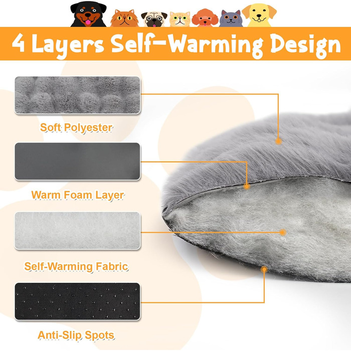 Самогріюча ковдра для тварин Wdmiya 90x60 см, для котів та собак, фланелева, без електроенергії, миюча, сіра L