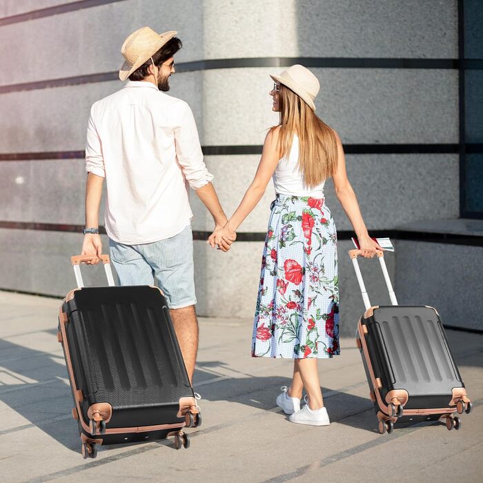 Набір валіз LEADZM 4 шт. з твердим корпусом, ABS, з колесами, великий, набір валіз з твердим корпусом, валізи та ролери з косметичкою (Чорно-коричневий)