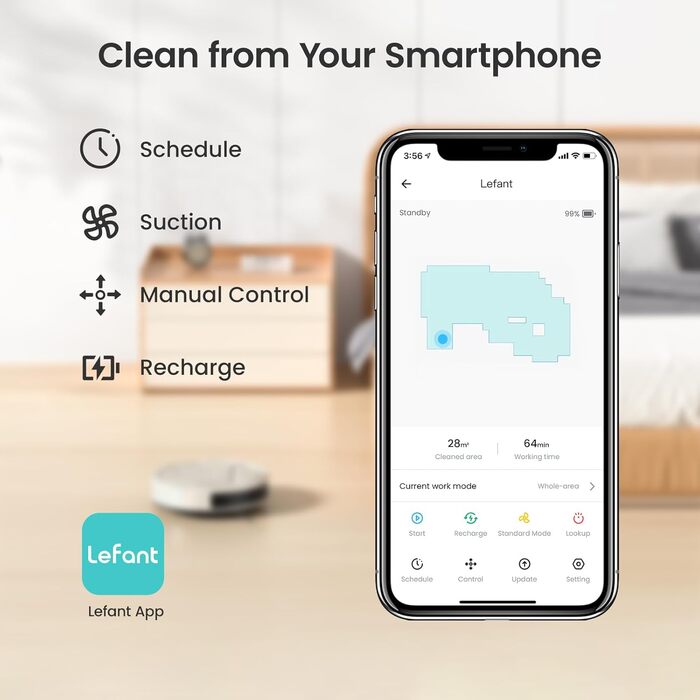 Робот-пилосос LEFANT, суперобладна модель, потужність всмоктування 2200 Па, час роботи 120 хвилин, Wi-Fi, оптимізований для килимів, шерсті тварин та твердих підлог, з базою для зарядки, колір Champagne Grey (F2)