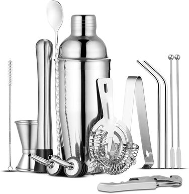 Набір бармена з нержавіючої сталі 14 предметів, 750 мл - професійний, для приготування коктейлів, барний інструмент, подарунок