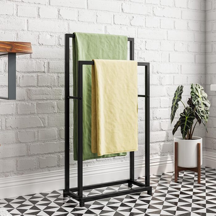 Підставка для рушників, тримач рушників, підлогова стійка з 3 перекладинами, для ванної кімнати, сталева, чорна, 2 яруси
