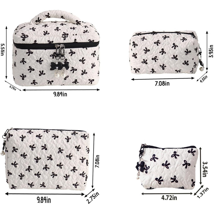 Набір косметичок з квітами для дівчат, дамські культбагелі, степкова косметичка для макіяжу, бавовняний набір культбагелів, косметичка з бантиком, естетичний стиль Clean Girl