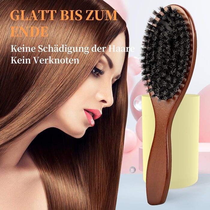 Дерев'яна щітка для волосся AISEELY з щетиною дикого кабана (2 шт.) - для гладкої зачіски, зменшує посічені кінчики та пухнастість