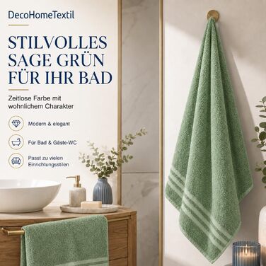 Набір рушників для рук DecoHomeTextil Eco (6 шт), 50x100 см, шавліковий зелений — екологічні, м'які та гігроскопічні махровий рушники