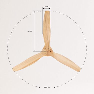 Вентилятор стельовий WINDCALM M з підсвічуванням, ABS, Нікель, дерево, Wi-Fi, пульт, 40W, Ø132cm, таймер, літо/зима