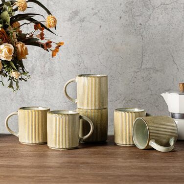 Набір посуду з каменю GBhome на 6 осіб, 18 предметів, ручна робота, реактивна глазур, мікрохвильова та посудомийна безпека, глибокий зелений колір (Desret Salbei), включає чашки (6 шт.)