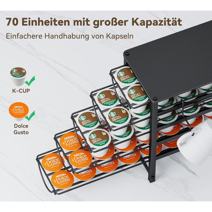 Тримач для капсул кави Dolce Gusto, органайзер на 70 капсул, 5-ярусний металевий ящик з тихими направляючими та антиковзними ніжками