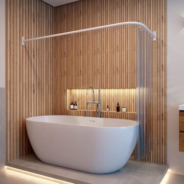 Штанга для душу без свердління з 12 кільцями - телескопічна сталева штанга 120-215 см для ванни та душу (біла)