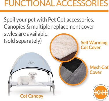 K&H Pet Products Elevated Outdoor Dog Bed, Breathable, Cooling, Elevated Cot Bed, Hammock for Large Dogs, Washable Mesh Cover, Elevated Metal Frame, Foldable