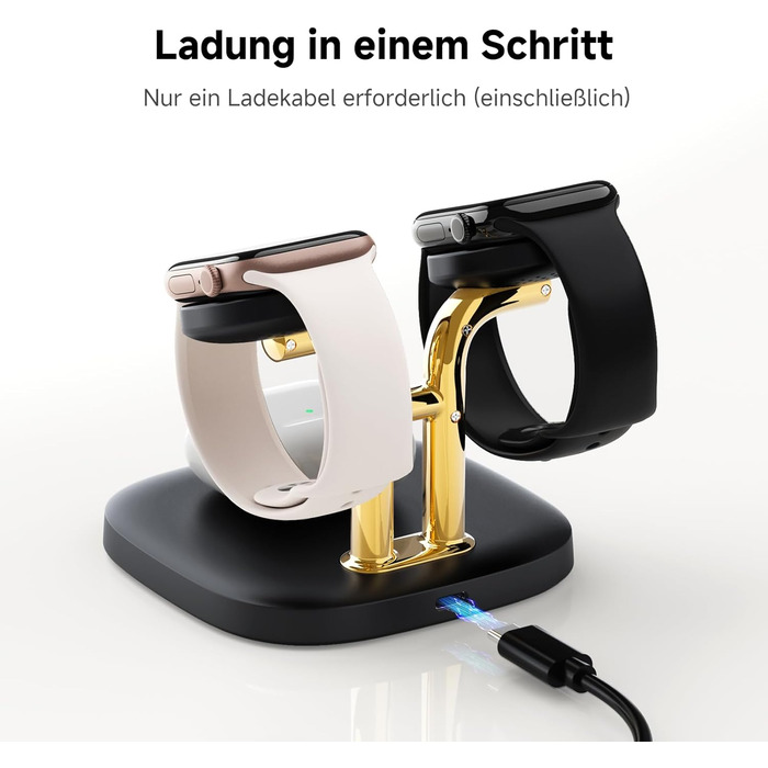 Зарядна станція SwanScout Doppel Watch 704A для Apple Watch 10/Ultra/9/8/7/6 та AirPods Pro (3.3W, без адаптера, чорний/золотий)