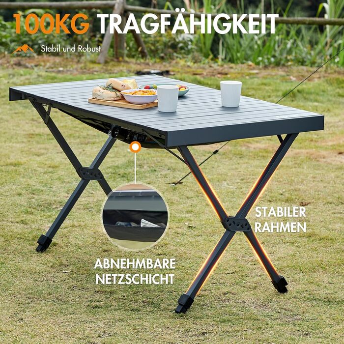 Складний кемпінговий стіл PORTAL алюмінієвий, регульована висота, 108x71 см, чорний - для пікніка, саду, подорожей
