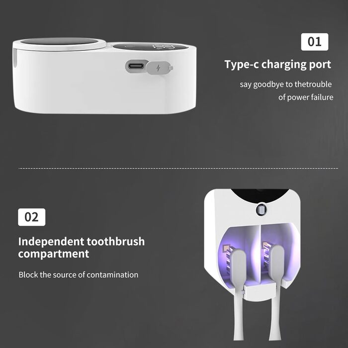 maxant UV Toothbrush Sanitizer Case, Toothbrush Holder, Organizer, Bathroom, Toothbrush Holder, Wall Mount, with Sterilizer Function, for Travel and Family