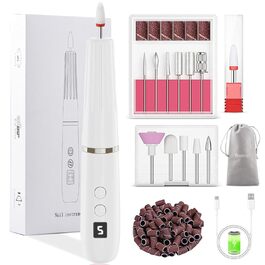 Електрична фрезер для нігтів 12 в 1 - Набір для манікюру з 5 швидкостями, 20000 об/хв, для гелю, акрилу та натуральних нігтів (білий)